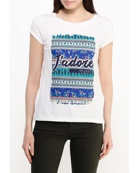 Женская белая футболка с круглым вырезом с принтом от SPRINGFIELD