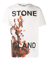 Мужская белая футболка с круглым вырезом с принтом от Stone Island