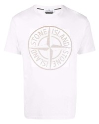 Мужская белая футболка с круглым вырезом с принтом от Stone Island