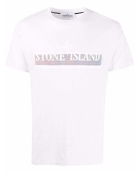 Мужская белая футболка с круглым вырезом с принтом от Stone Island