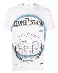 Мужская белая футболка с круглым вырезом с принтом от Stone Island