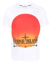 Мужская белая футболка с круглым вырезом с принтом от Stone Island