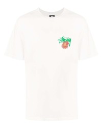 Мужская белая футболка с круглым вырезом с принтом от Stussy