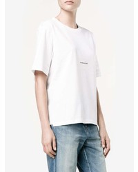 Женская белая футболка с круглым вырезом с принтом от Saint Laurent