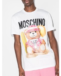 Мужская белая футболка с круглым вырезом с принтом от Moschino