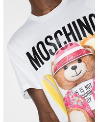 Мужская белая футболка с круглым вырезом с принтом от Moschino