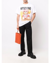 Мужская белая футболка с круглым вырезом с принтом от Moschino