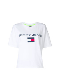 Женская белая футболка с круглым вырезом с принтом от Tommy Jeans