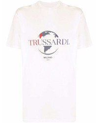 Мужская белая футболка с круглым вырезом с принтом от Trussardi