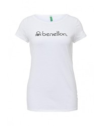 Женская белая футболка с круглым вырезом с принтом от United Colors of Benetton