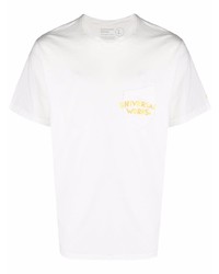 Мужская белая футболка с круглым вырезом с принтом от Universal Works