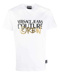 Мужская белая футболка с круглым вырезом с принтом от VERSACE JEANS COUTURE