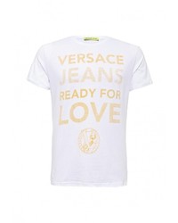 Мужская белая футболка с круглым вырезом с принтом от Versace Jeans