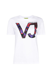 Женская белая футболка с круглым вырезом с принтом от Versace Jeans