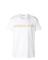 Мужская белая футболка с круглым вырезом с принтом от Versace Jeans