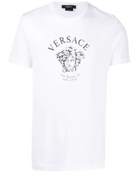 Мужская белая футболка с круглым вырезом с принтом от Versace