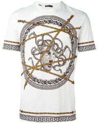 Мужская белая футболка с круглым вырезом с принтом от Versace