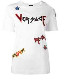 Женская белая футболка с круглым вырезом с принтом от Versace