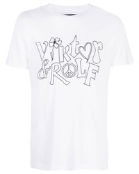 Мужская белая футболка с круглым вырезом с принтом от Viktor & Rolf