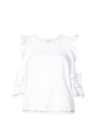 Женская белая футболка с круглым вырезом с рюшами от Misa Los Angeles