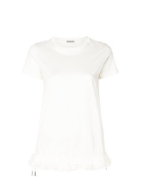 Женская белая футболка с круглым вырезом с рюшами от Moncler