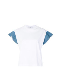 Женская белая футболка с круглым вырезом с рюшами от MSGM