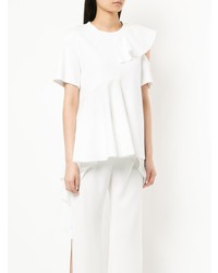 Женская белая футболка с круглым вырезом с рюшами от Goen.J