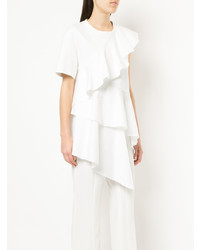 Женская белая футболка с круглым вырезом с рюшами от Goen.J