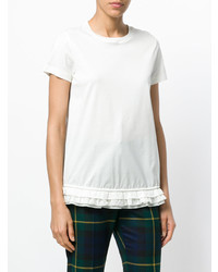 Женская белая футболка с круглым вырезом с рюшами от Moncler