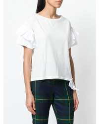 Женская белая футболка с круглым вырезом с рюшами от Semicouture