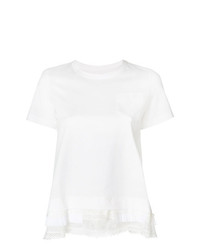 Женская белая футболка с круглым вырезом с рюшами от Sacai