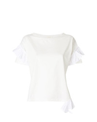 Женская белая футболка с круглым вырезом с рюшами от Semicouture