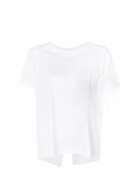 Белая футболка с круглым вырезом с украшением