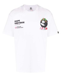 Мужская белая футболка с круглым вырезом с украшением от AAPE BY A BATHING APE