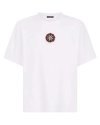 Мужская белая футболка с круглым вырезом с украшением от Dolce & Gabbana