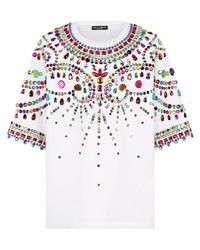 Мужская белая футболка с круглым вырезом с украшением от Dolce & Gabbana