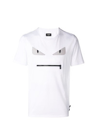 Мужская белая футболка с круглым вырезом с украшением от Fendi