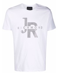 Мужская белая футболка с круглым вырезом с украшением от John Richmond
