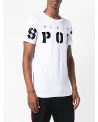Мужская белая футболка с круглым вырезом с украшением от Plein Sport