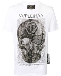 Мужская белая футболка с круглым вырезом с украшением от Philipp Plein