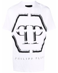 Мужская белая футболка с круглым вырезом с украшением от Philipp Plein