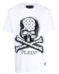 Мужская белая футболка с круглым вырезом с украшением от Philipp Plein
