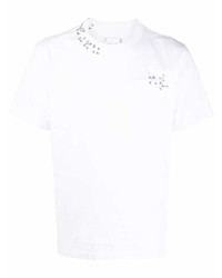 Мужская белая футболка с круглым вырезом с украшением от Sacai