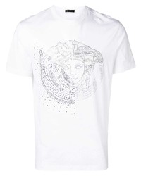 Мужская белая футболка с круглым вырезом с украшением от Versace