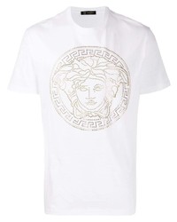 Мужская белая футболка с круглым вырезом с украшением от Versace