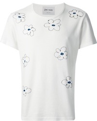 Белая футболка с круглым вырезом с цветочным принтом