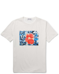 Мужская белая футболка с круглым вырезом с цветочным принтом от Beams