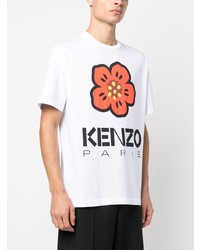 Мужская белая футболка с круглым вырезом с цветочным принтом от Kenzo