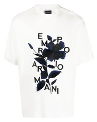Мужская белая футболка с круглым вырезом с цветочным принтом от Emporio Armani