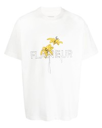 Мужская белая футболка с круглым вырезом с цветочным принтом от Flaneur Homme